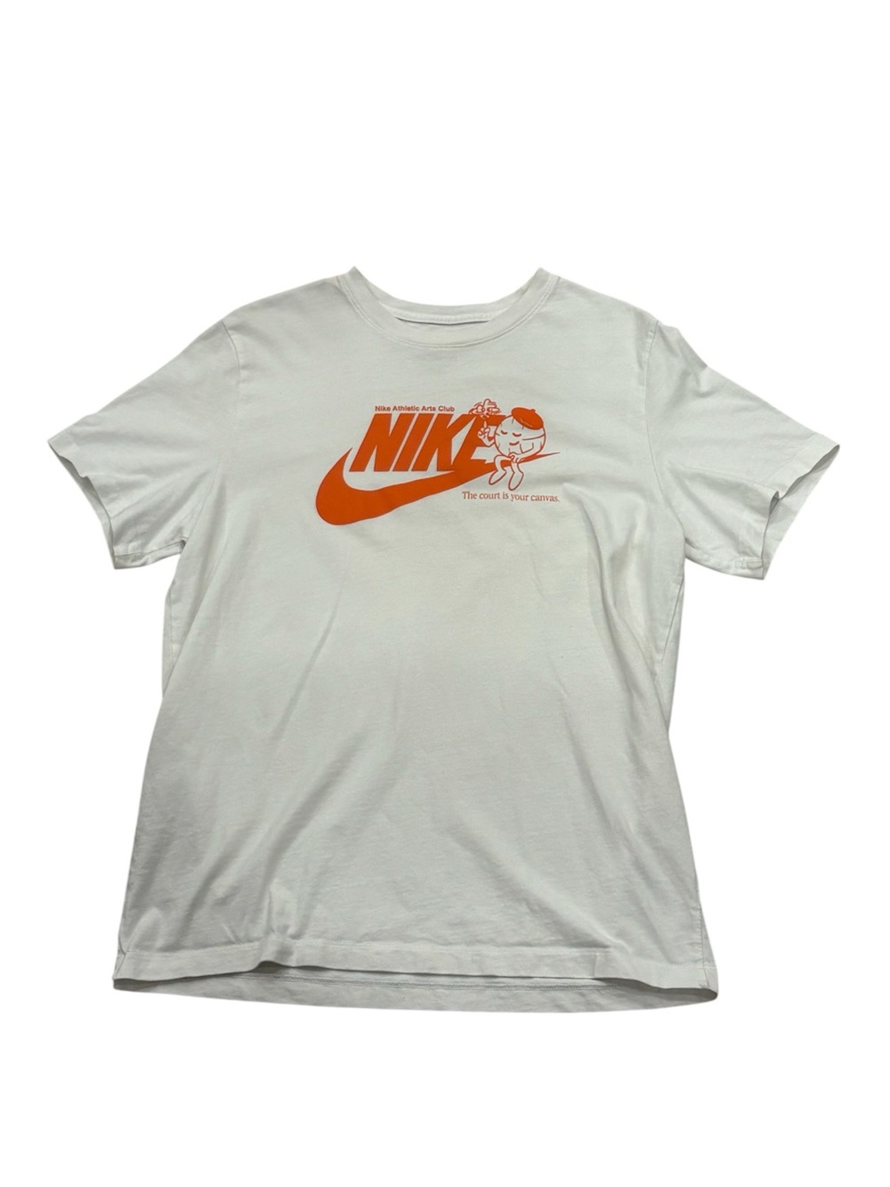 Nike White Short Sleeve Tee with Orange Swoosh Graphic
